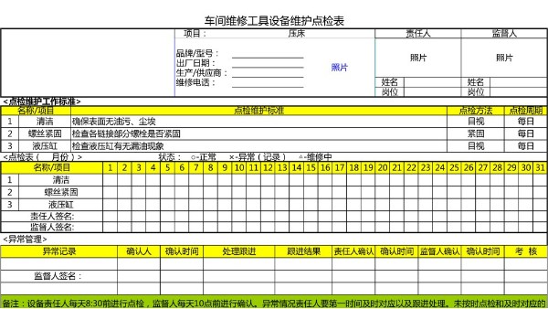 汽車4S店-手動叉車 設備維護點檢表