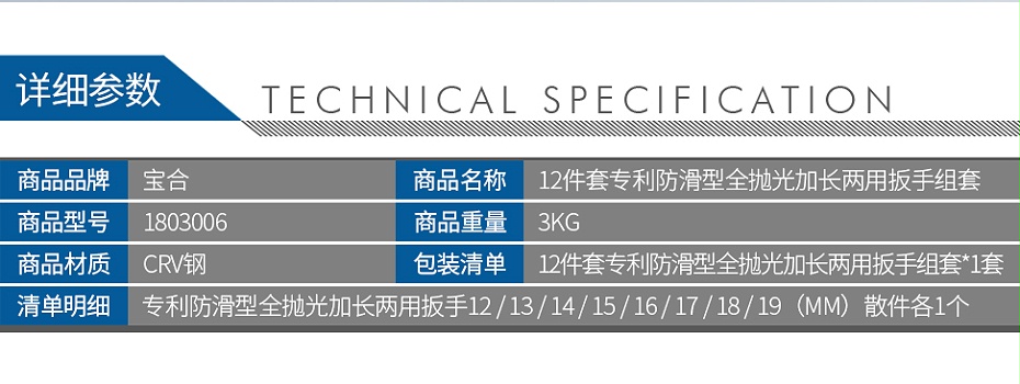 寶合1803006-12件套專利防滑型全拋光加長兩用扳手組套_02