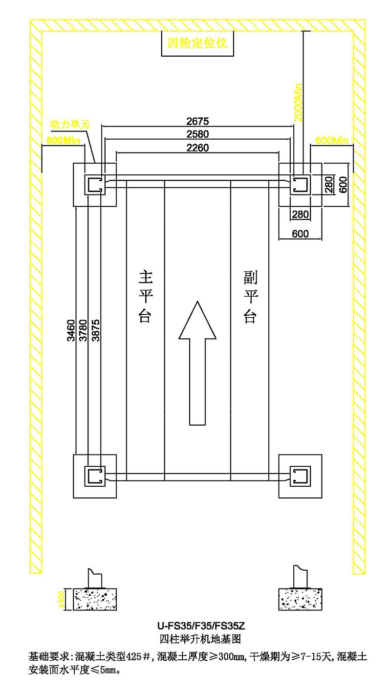 優耐特U-FS35&F35&FS35Z-四柱舉升機地基圖