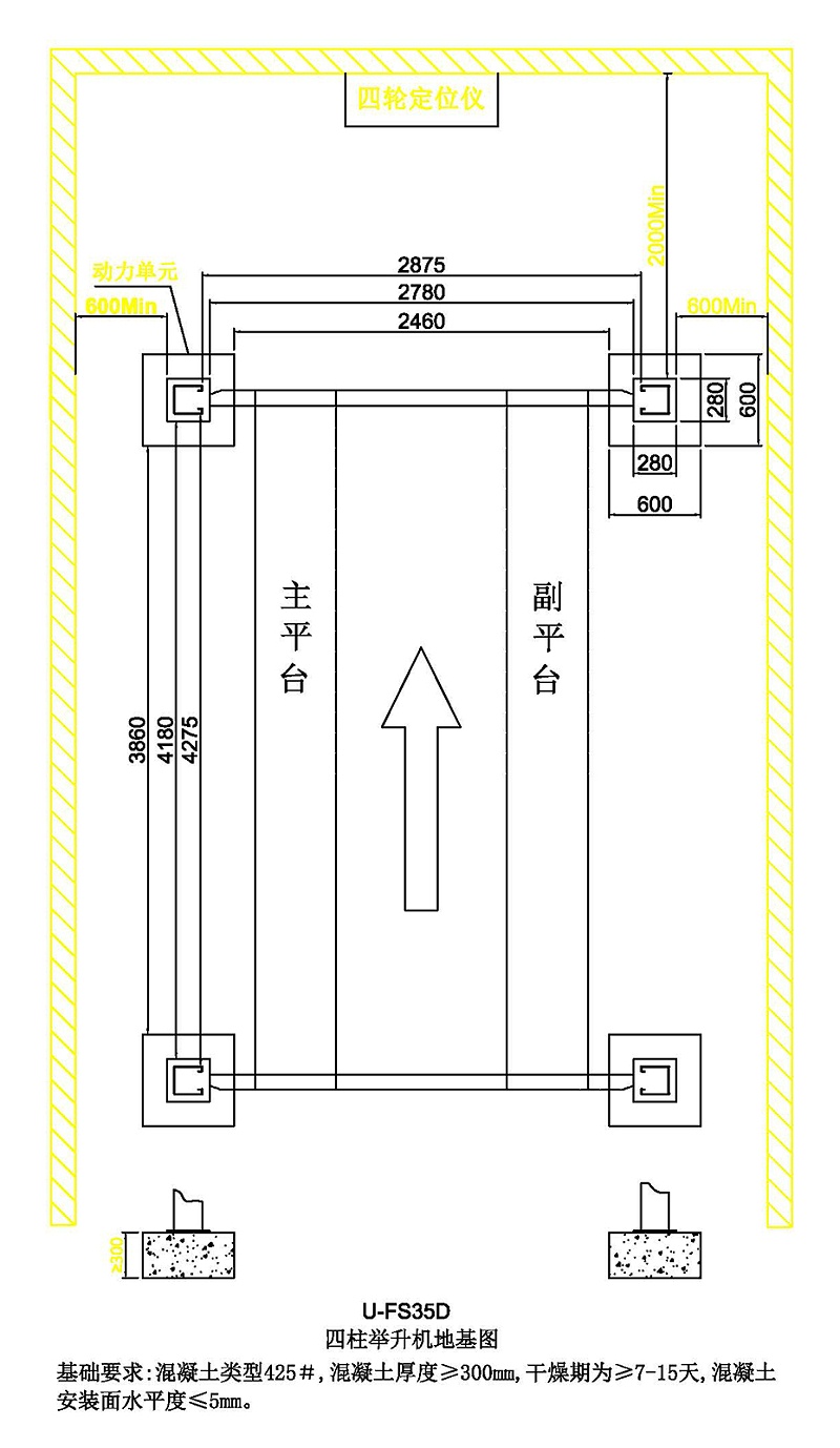 優耐特U-FS35D-四柱舉升機地基圖